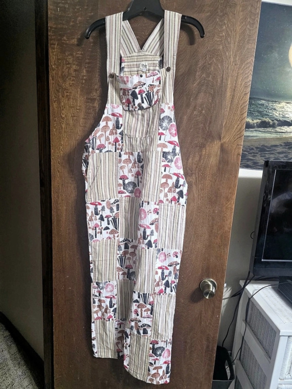Rhea Patchwork Mushroom Jumpsuit in Brown & Red Size Small
